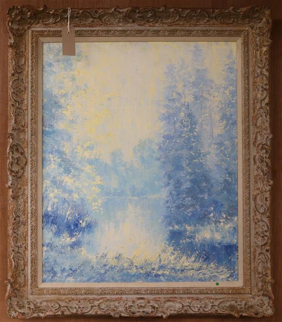 Karl Heinz Kramer, oil on canvas, Lakeside view, signed, 60 x 49cm